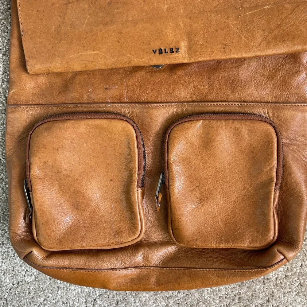 Velez Messenger Bag Mens Large Brown Leather Crossbody Adjustable Strap Pockets